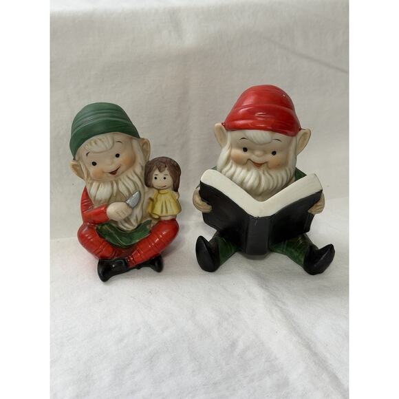 Vintage Home Interiors Homco Elves Elf Figurines Toymaker Book Taiwan 3.75” - Picture 1 of 5